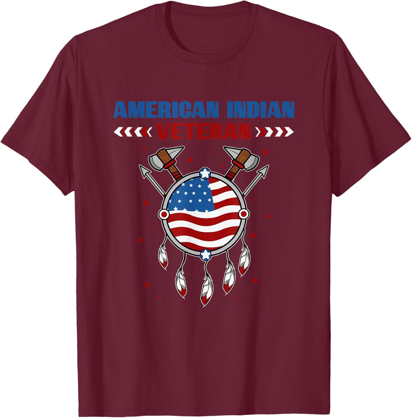 Native American Indian Veteran USA Flag Patriotic Indigenous Men T-Shirt - T-Shirt | Maroon