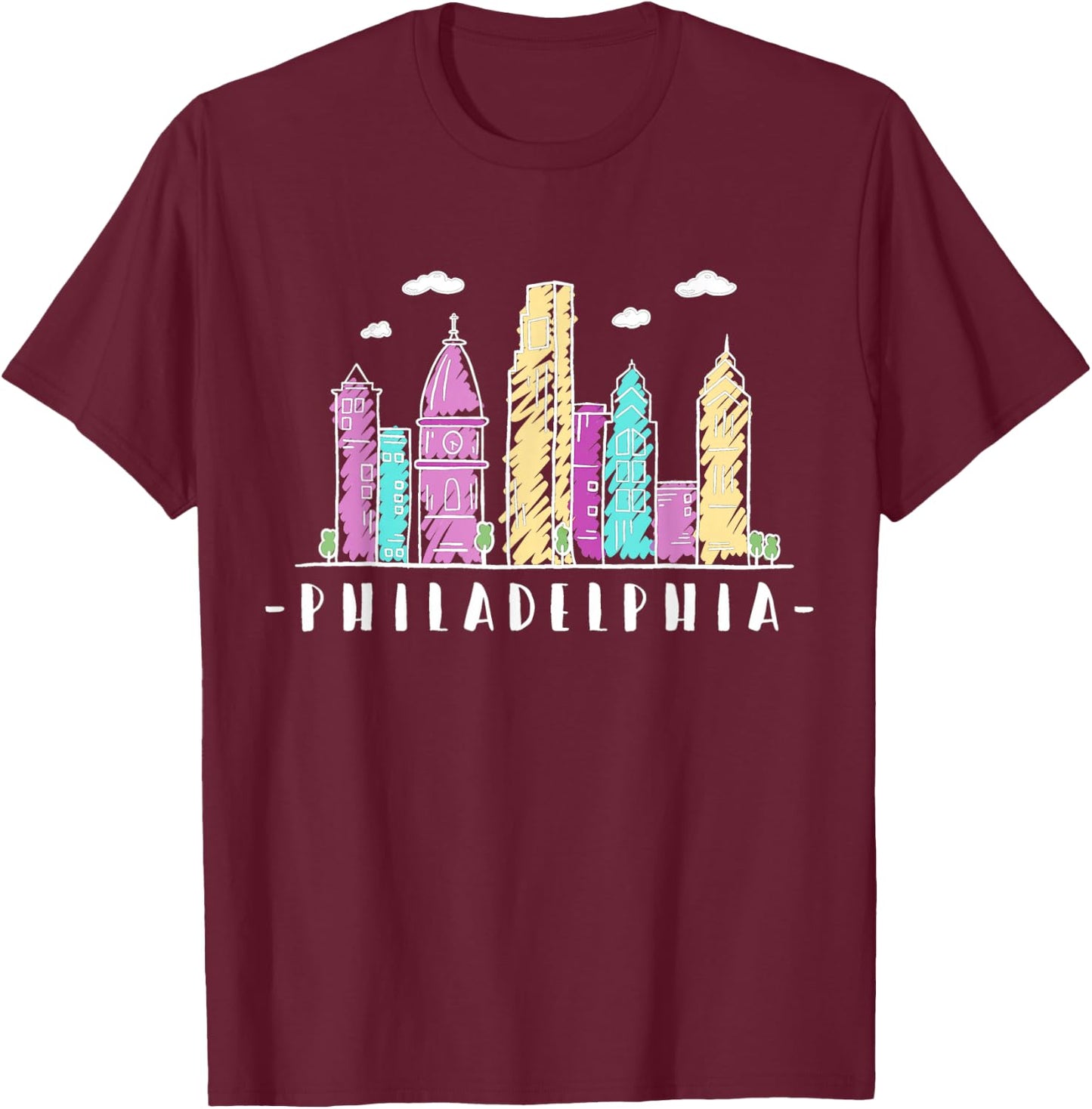 Philadelphia Skyline Pennsylvania Souvenir Gift T-Shirt - T-Shirt | Maroon