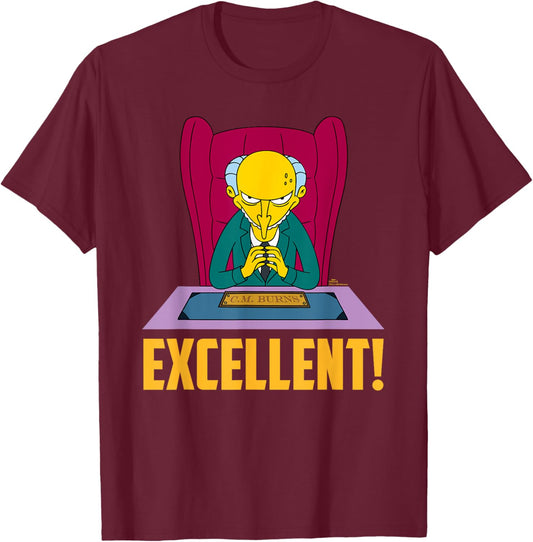 The Simpsons Mr. Burns at Desk Excellent T-Shirt - T-Shirt | Maroon