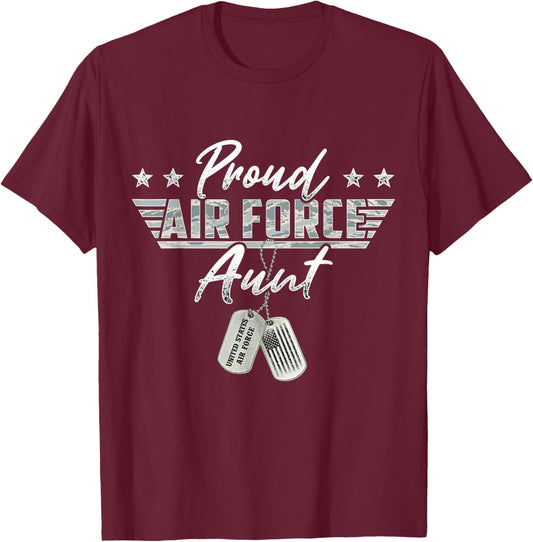 Proud Air Force Aunt Military US Air Force Family Matching T-Shirt - T-Shirt | Maroon