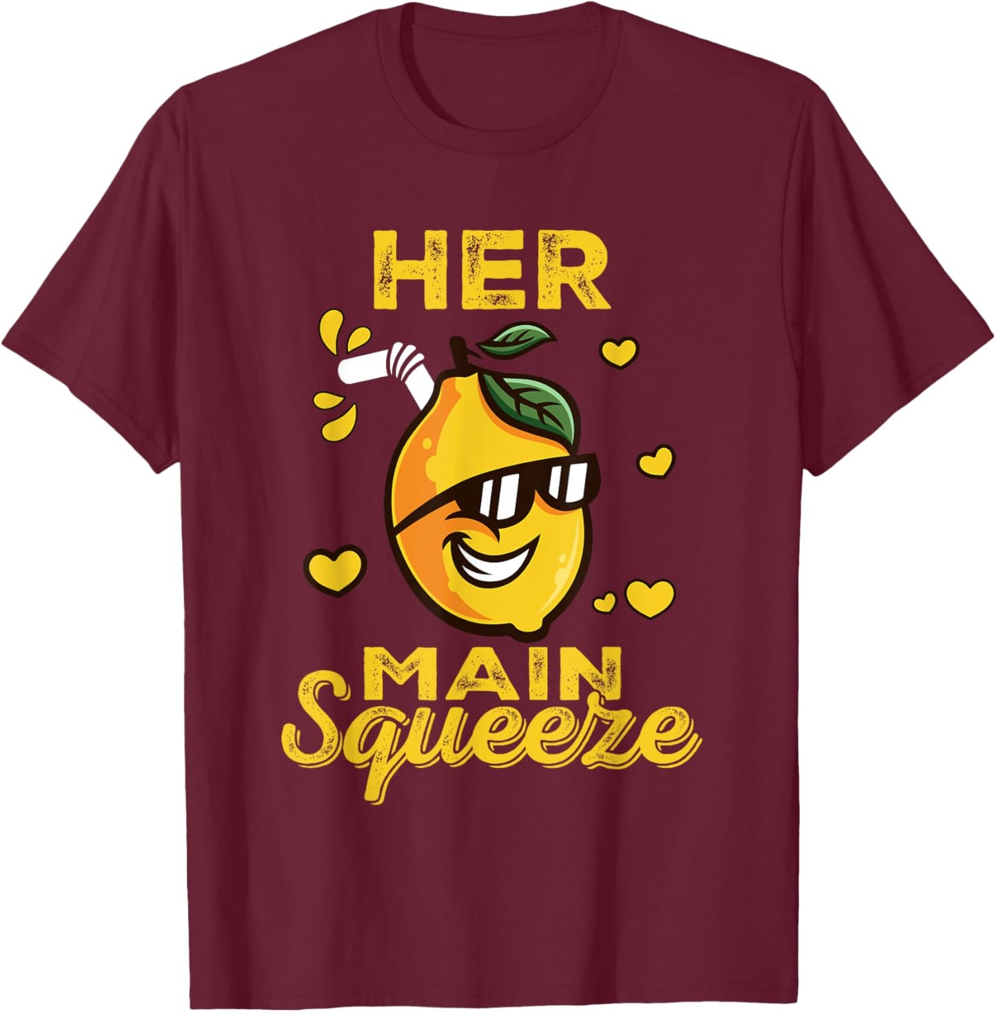 Cute Funny Her Main Squeeze Funny Lemon Couples Matching T-Shirt - T-Shirt | Maroon