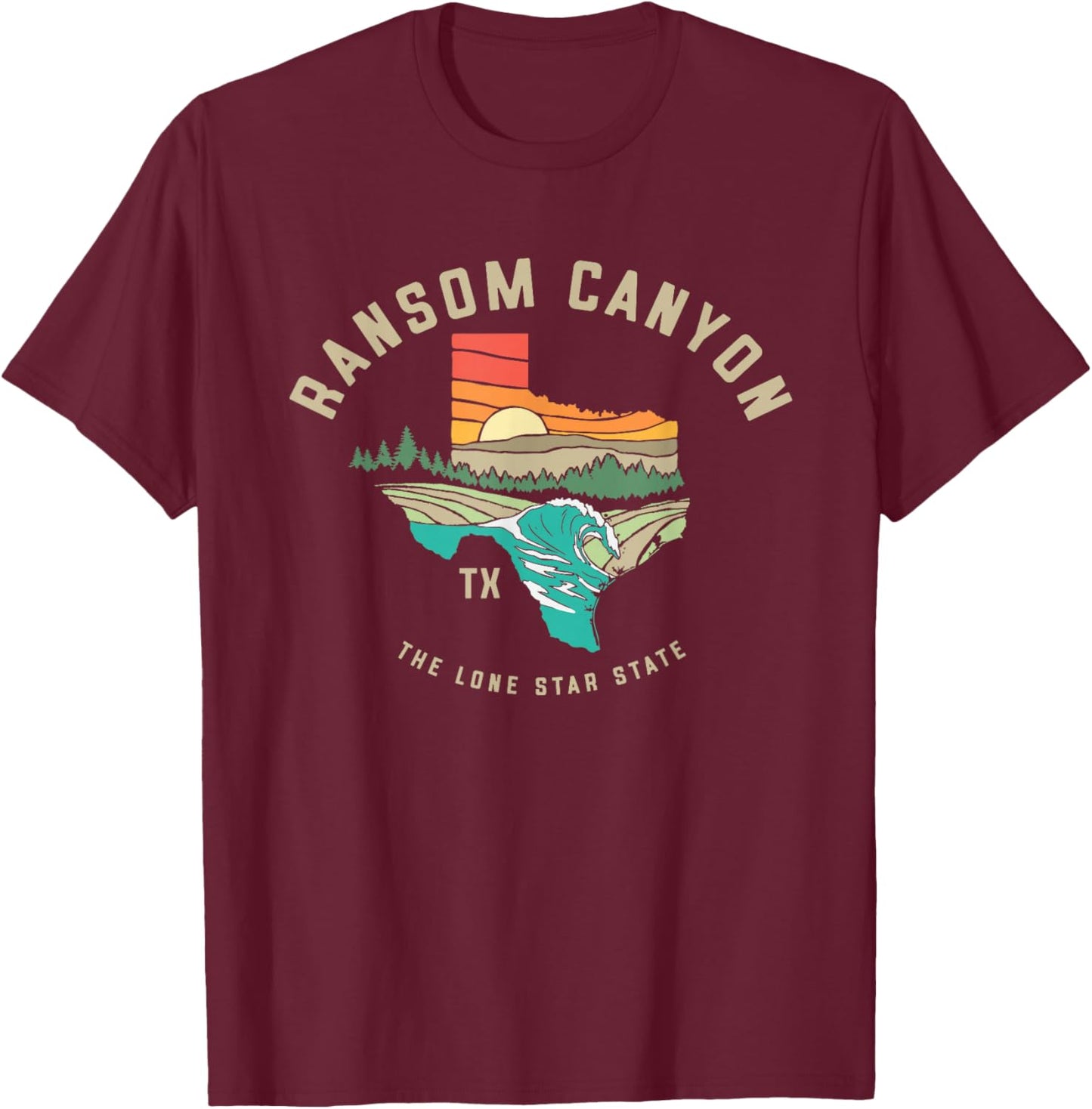 Ransom Canyon Texas Outdoors Vintage Nature Illustration T-Shirt - T-Shirt | Maroon
