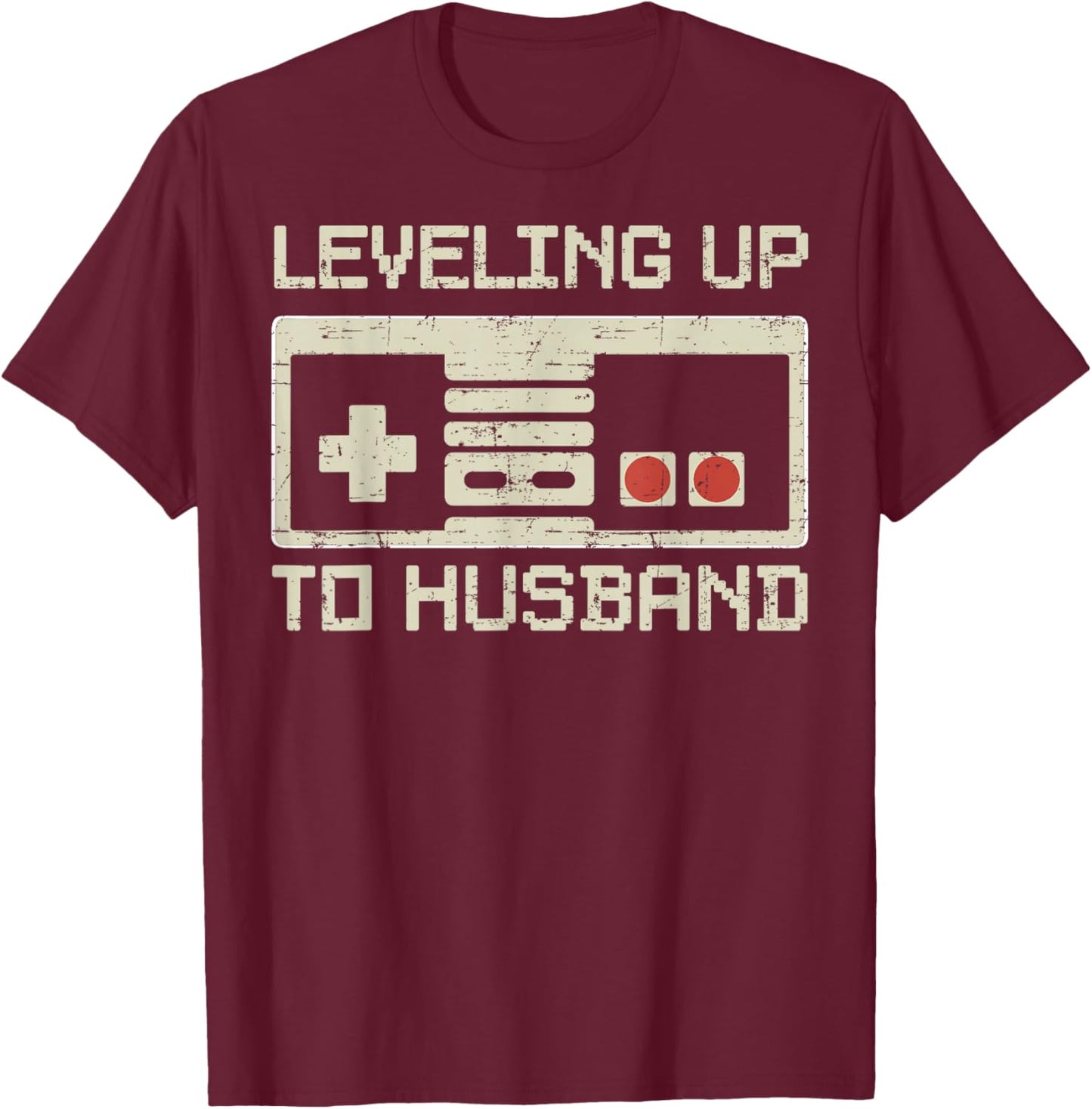 Leveling Up To Husband Gamer Retro Bachelor Party Groom T-Shirt - T-Shirt | Maroon