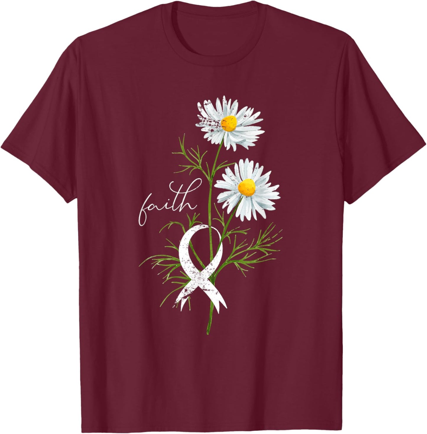 Lung Cancer Fight Support White Ribbon Gift Lung Cancer T-Shirt - T-Shirt | Maroon