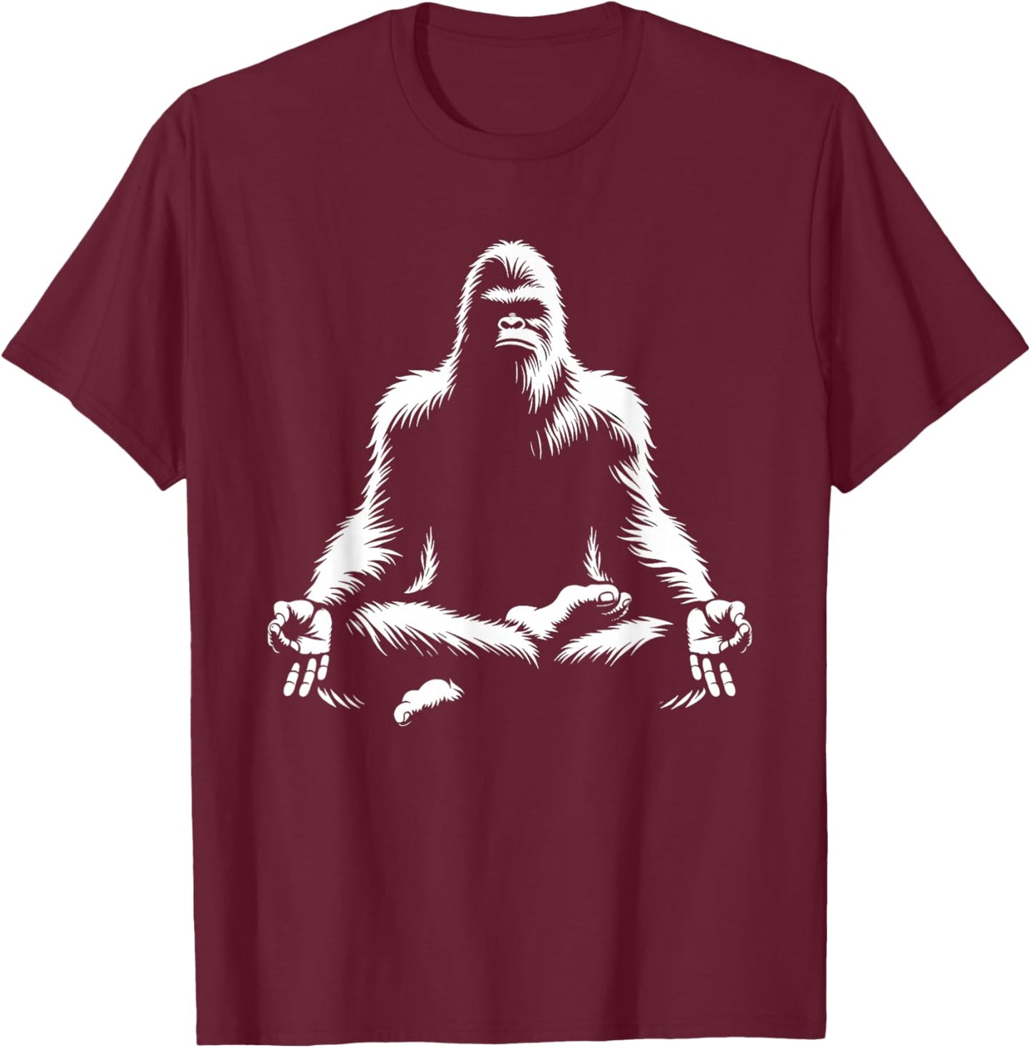 Bigfoot Yoga Pose Sasquatch Meditation T-Shirt - T-Shirt | Maroon
