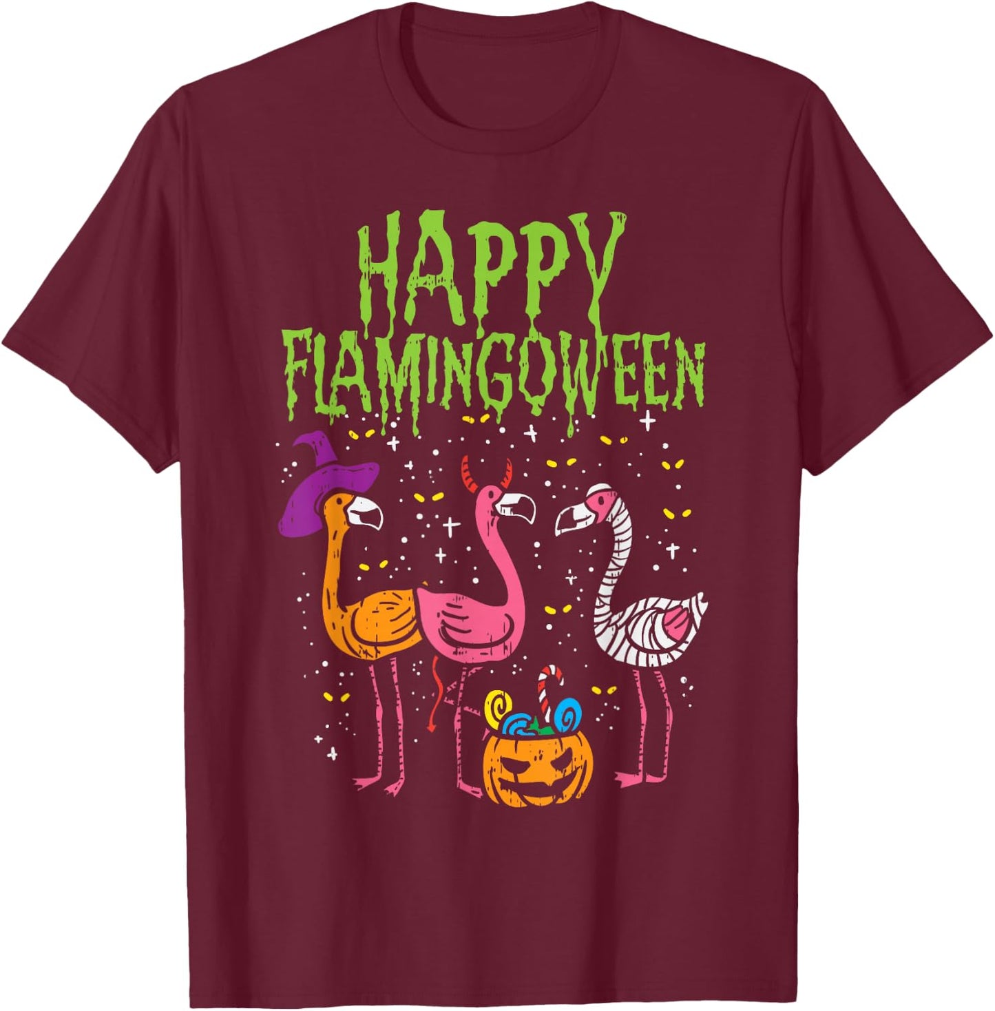Happy Flamingoween Scary Flamingos Funny Halloween Costume T-Shirt - T-Shirt | Maroon