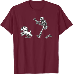 Halloween Dog, Funny Skeleton, Skeleton Chasing Dog Men Women T-Shirt - T-Shirt | Maroon