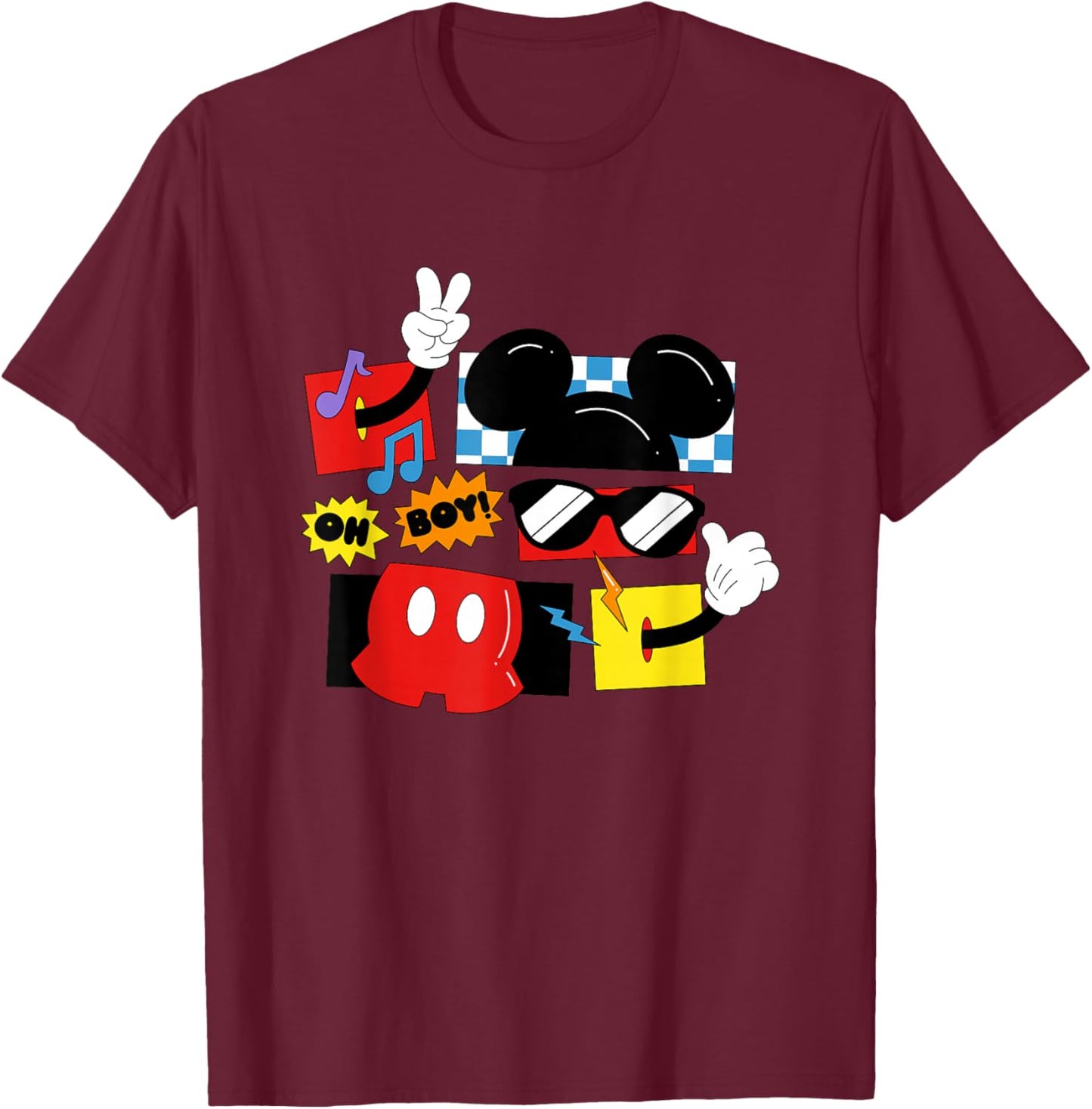 Disney Mickey And Friends Oh Boy Retro Mickey Shapes T-Shirt - T-Shirt | Maroon