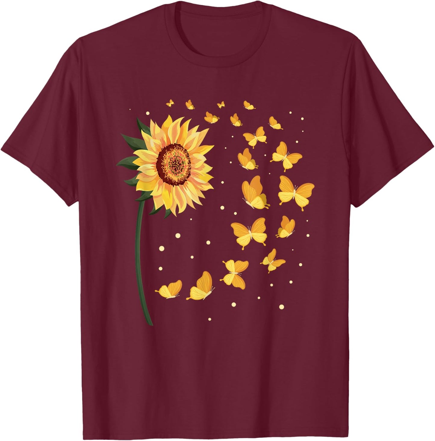 Flower Butterflies Nature Butterfly Sunflower T-Shirt - T-Shirt | Maroon