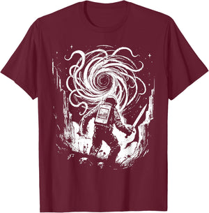 Void Vintage Astronaut Defender - Fighting Monster In Space T-Shirt - T-Shirt | Maroon