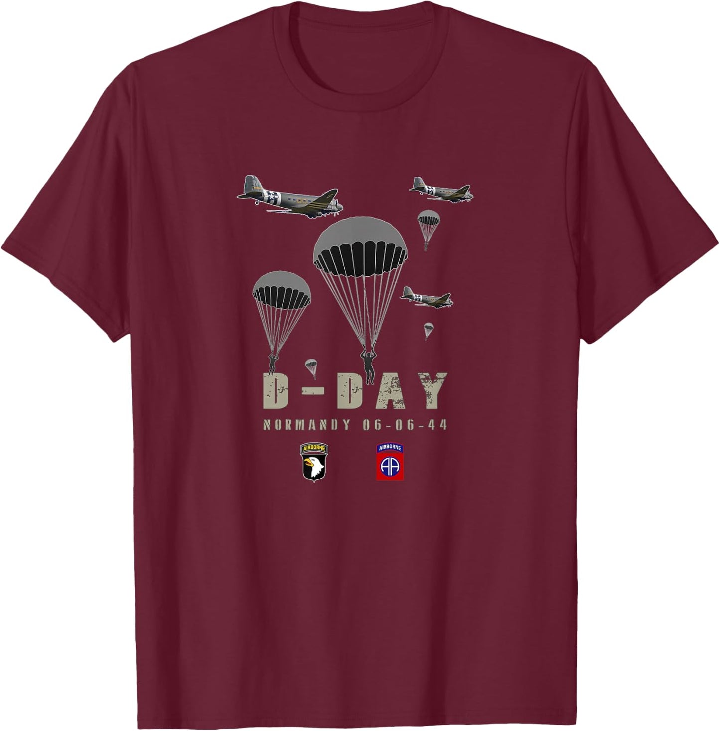 USA Paratroopers D-Day WWII Normandy 82nd 101nd Airborne T-Shirt - T-Shirt | Maroon