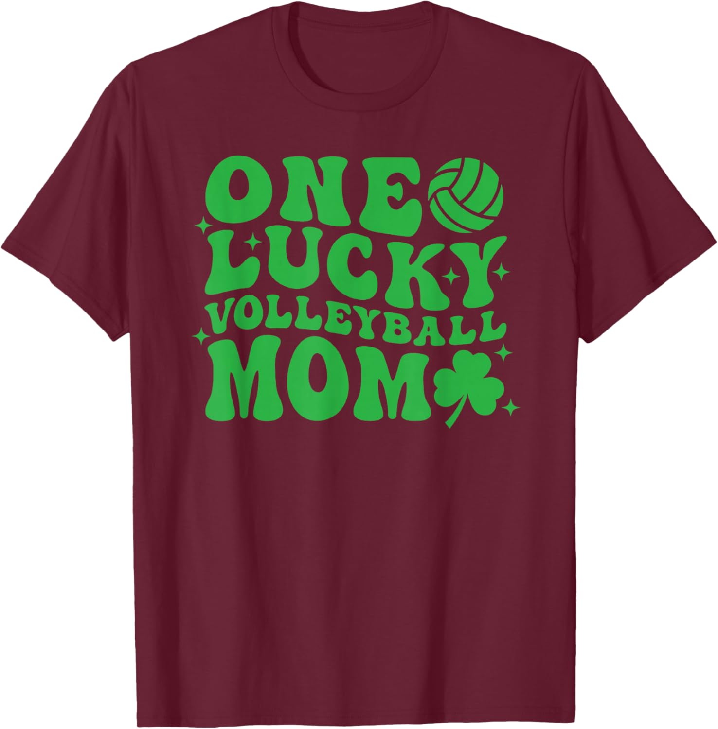 One Lucky Volleyball Mom Retro St Patrick's Day Groovy T-Shirt - T-Shirt | Maroon