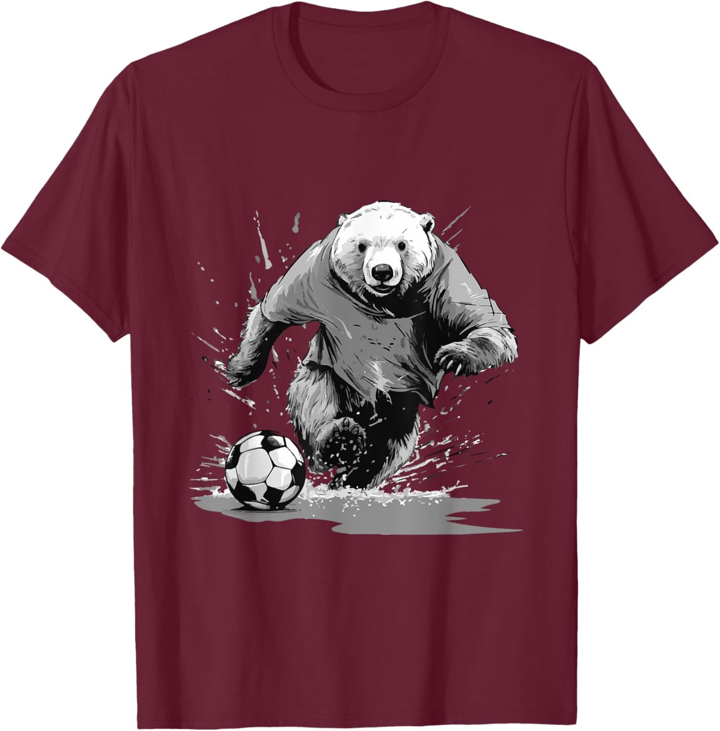 Polar Bear Playing Soccer Animal T-Shirt - T-Shirt | Maroon