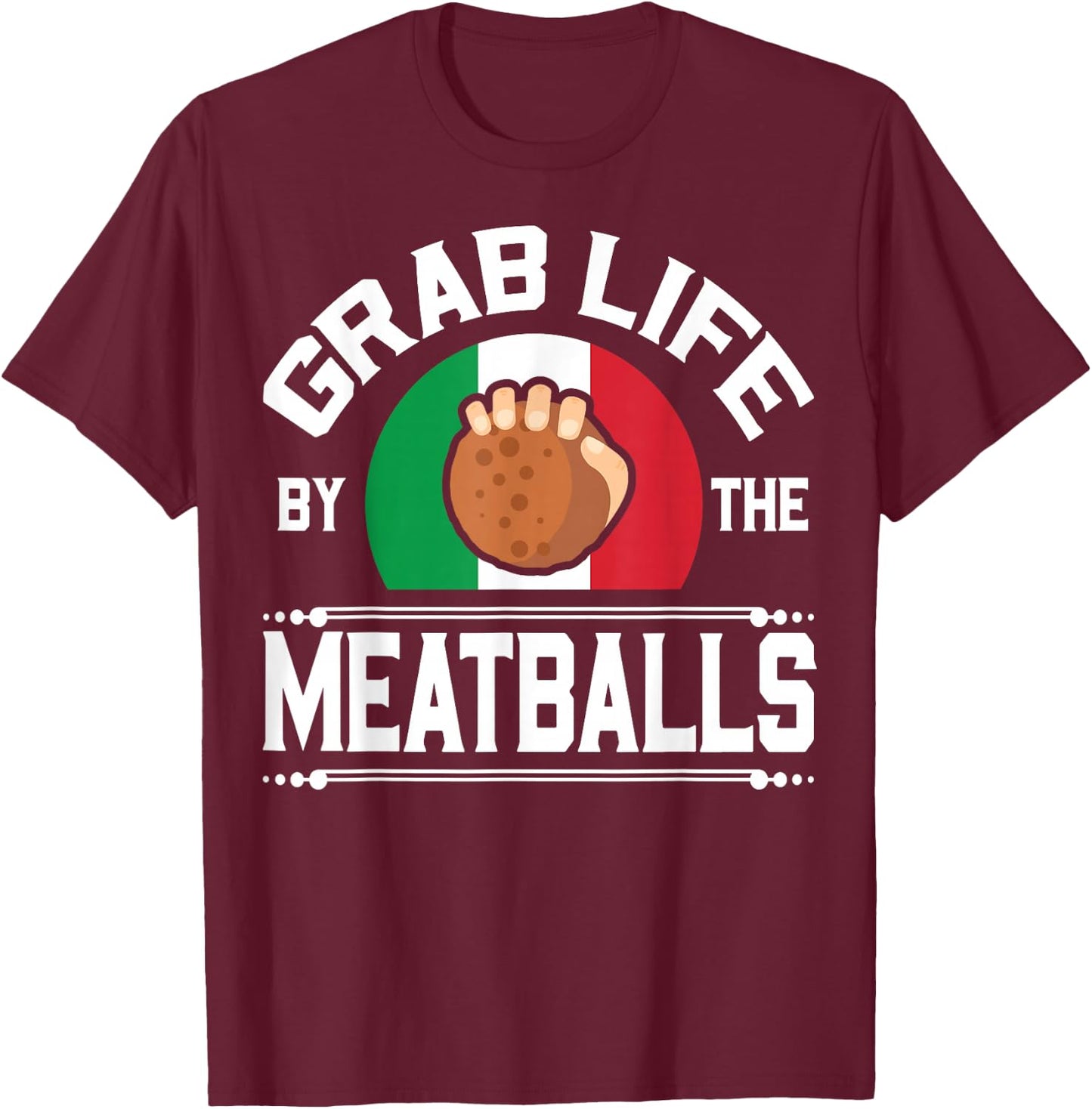 Funny Meatball Italian Food Italy Flag Shirt T-Shirt - T-Shirt | Maroon