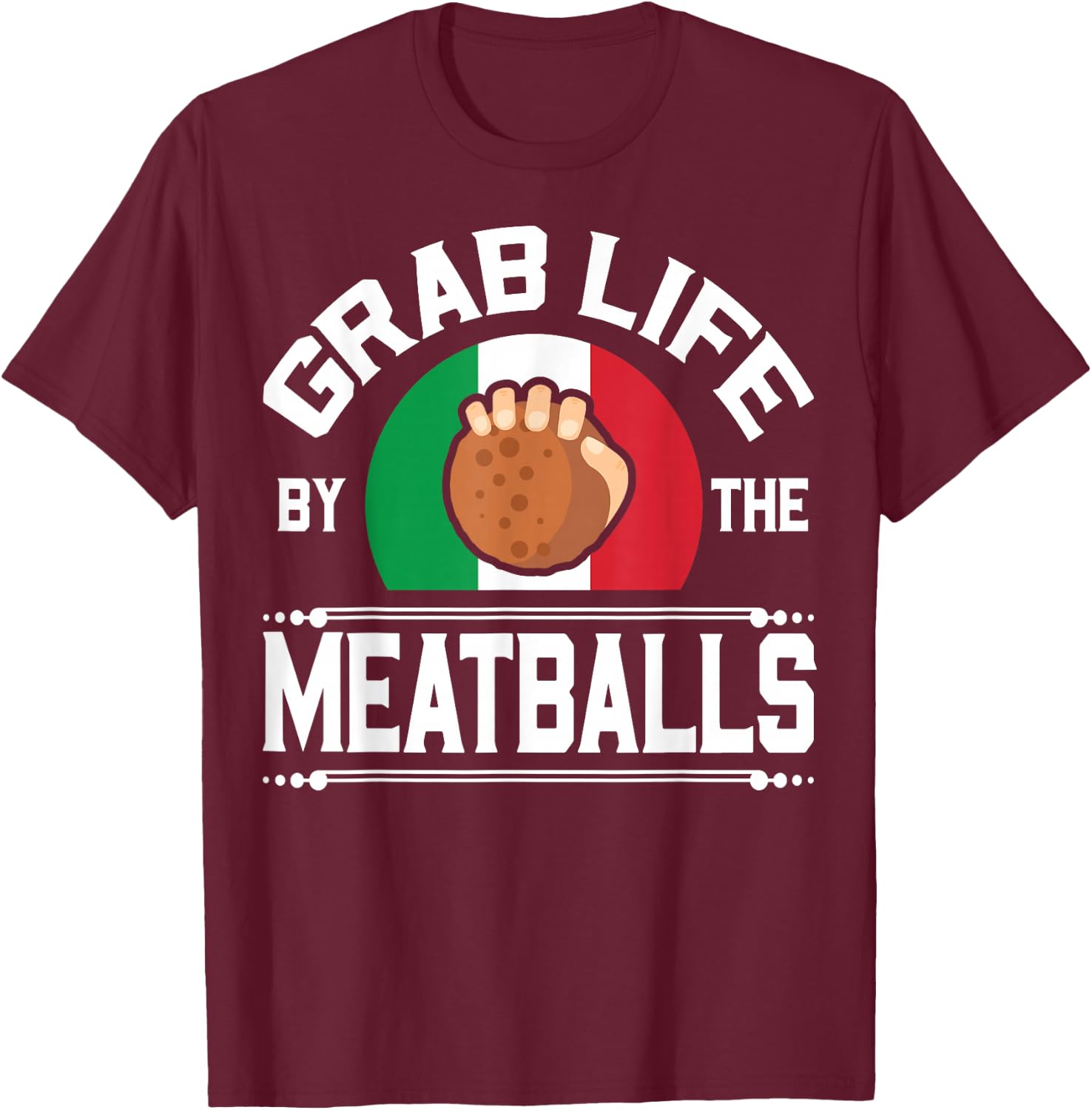 Funny Meatball Italian Food Italy Flag Shirt T-Shirt - T-Shirt | Maroon