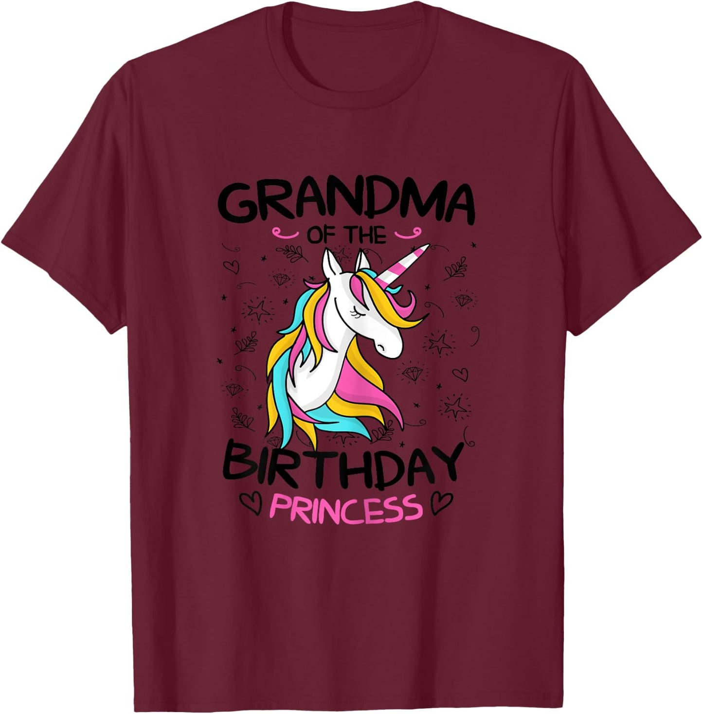 Grandma Of The Birthday Princess Shirt Unicorn Girl T-Shirt - T-Shirt | Maroon