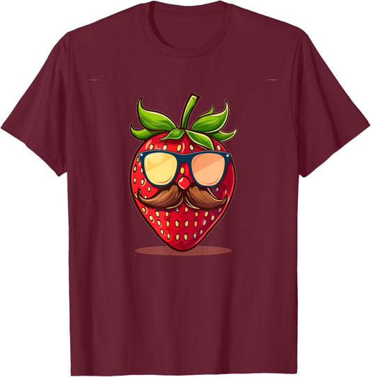 Strawberry with Sunglasses and Mustache for Fruits Fans T-Shirt - T-Shirt | Maroon