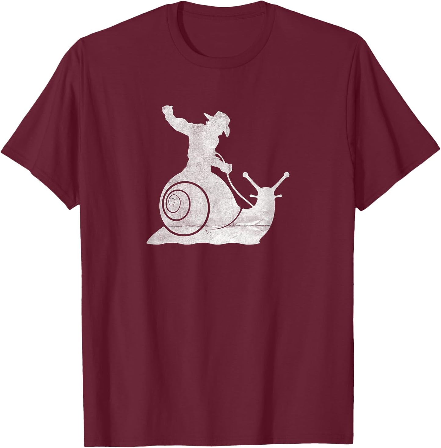 Cowboy Riding a Snail Distressed T-Shirt - T-Shirt | Maroon