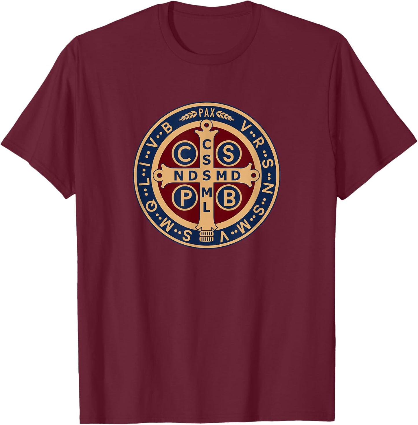 Medal of Saint Benedict Benedict Blessing Catholic T-Shirt - T-Shirt | Maroon