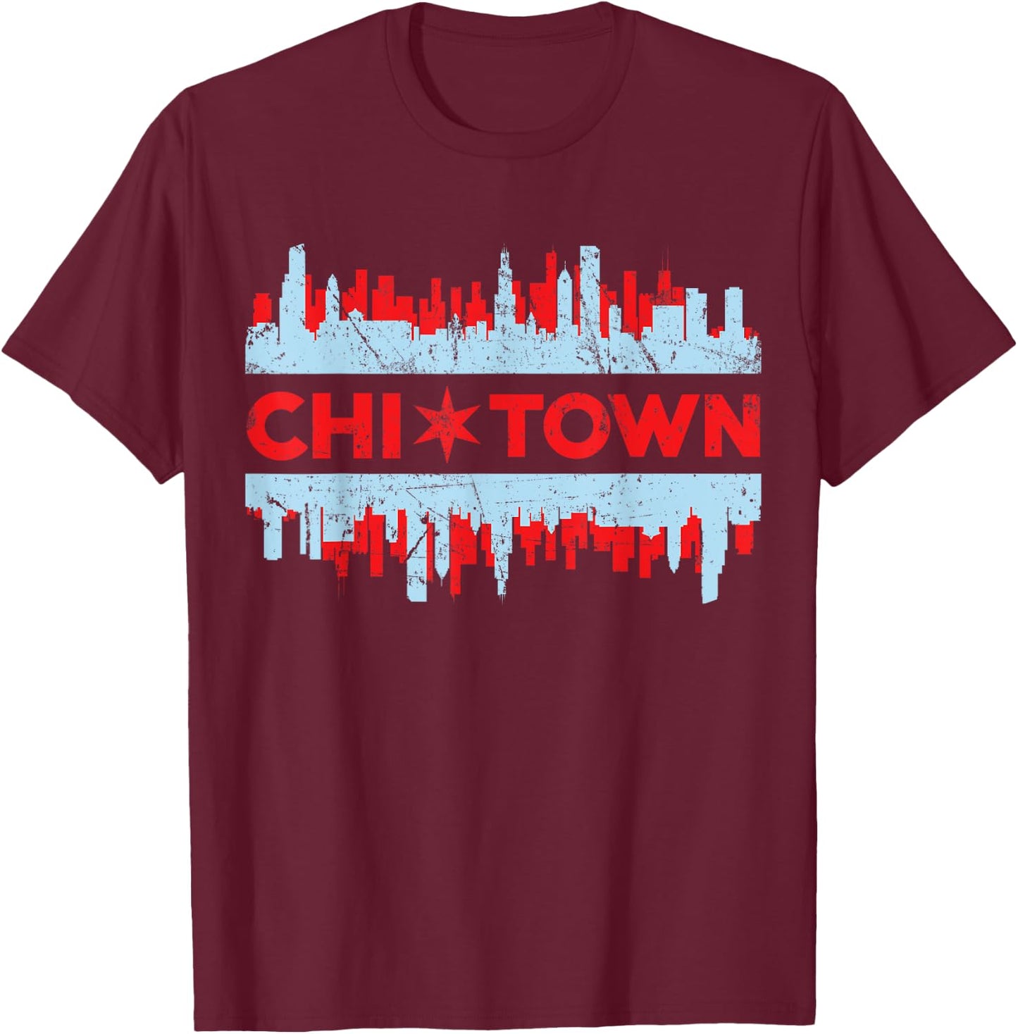 Chicago Chi Town Flag Skyline T-Shirt - T-Shirt | Maroon
