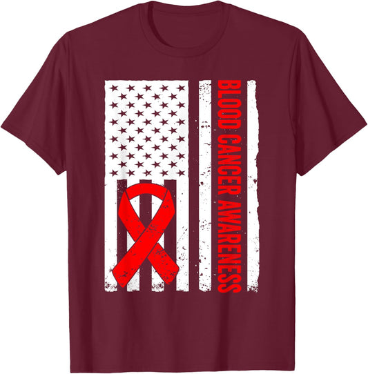 Blood Cancer US Flag Blood Cancer Awareness T-Shirt - T-Shirt | Maroon