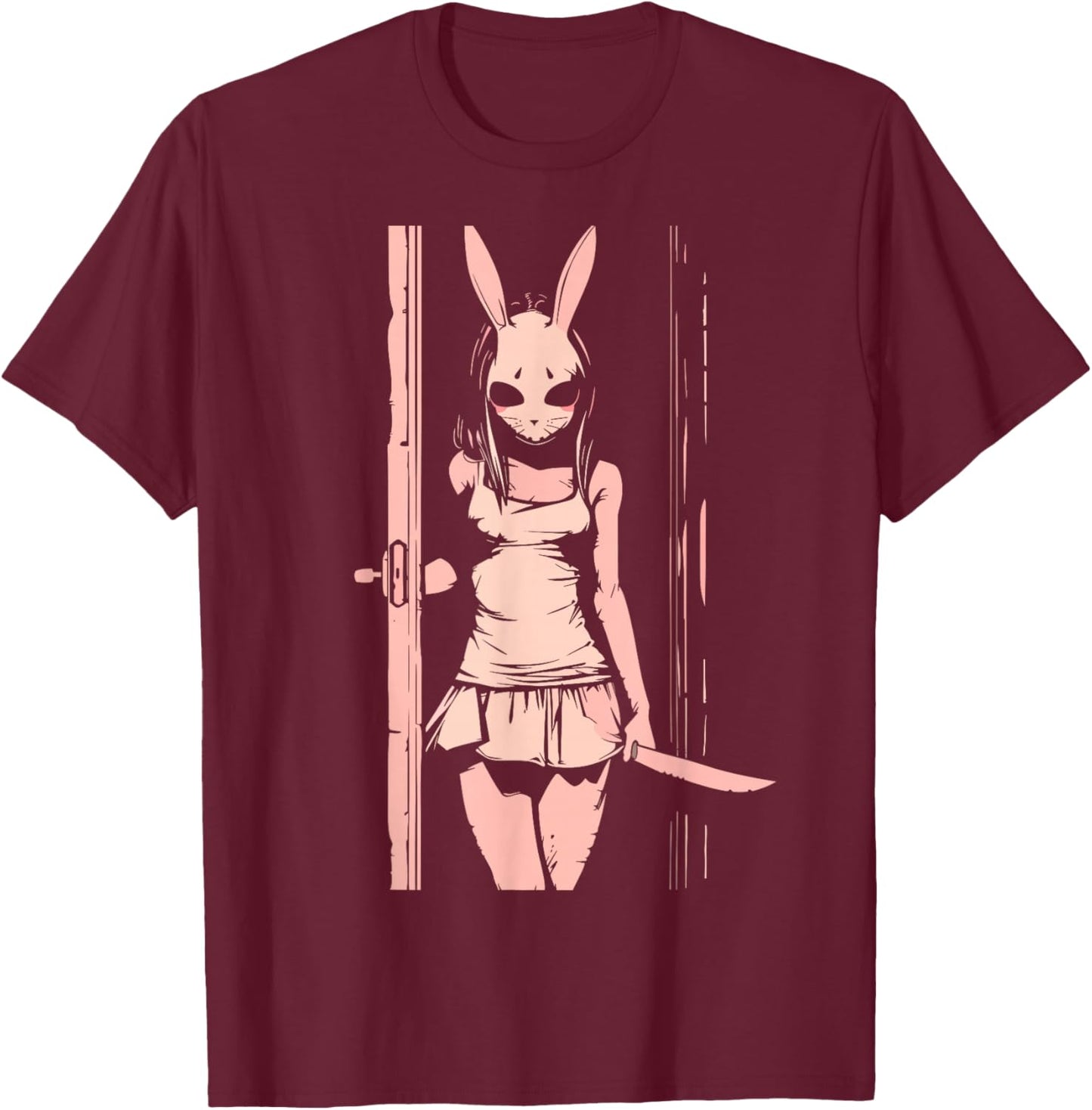 Horror Girl Bunny Mask Slasher Anime Alt Creepy Pastel Goth T-Shirt - T-Shirt | Maroon