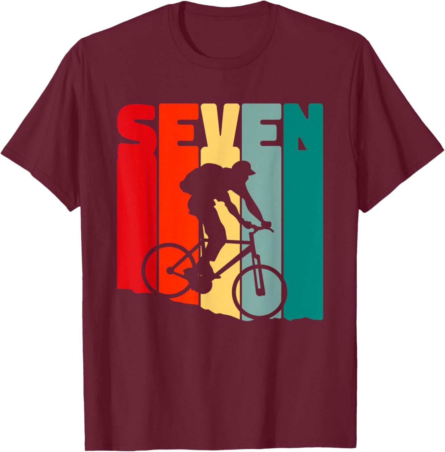 7th Years Mountain Bike Cyclist 7th Birthday Boys Bike T-Shirt - T-Shirt | Maroon