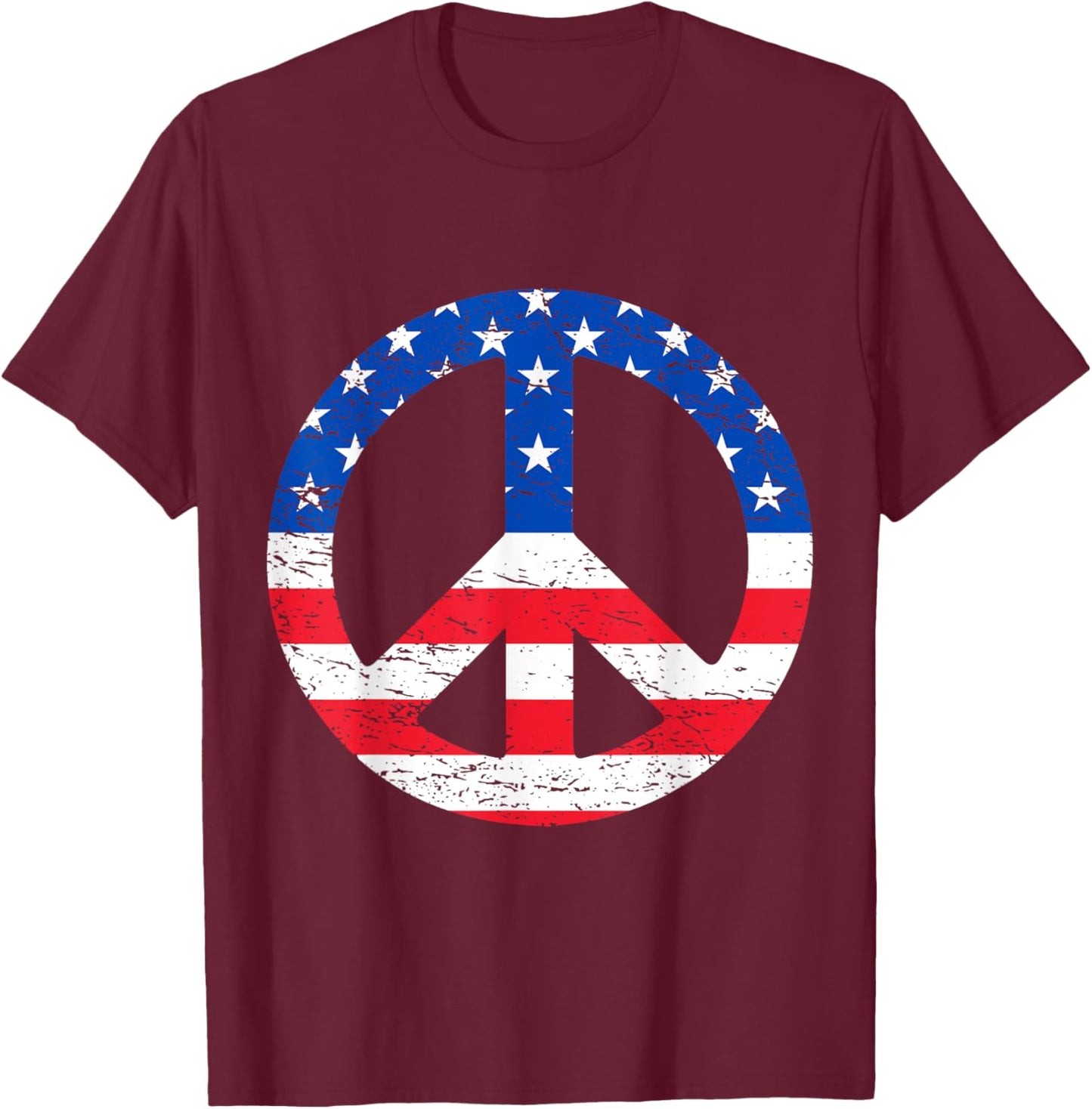 American Flag Peace Sign 4th Of July T-Shirt - T-Shirt | Maroon