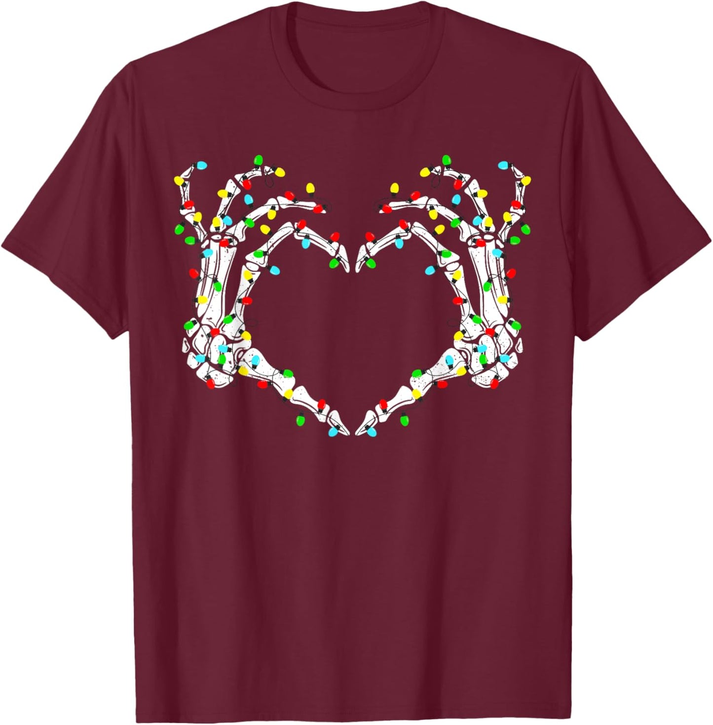 Skeleton Hands Heart Sign Light Christmas Costume Women Girl T-Shirt - T-Shirt | Maroon
