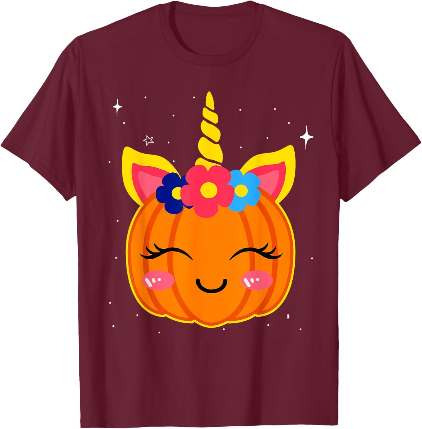 Girls Funny Halloween Costume Cute Unicorn Pumpkin Kids T-Shirt - T-Shirt | Maroon