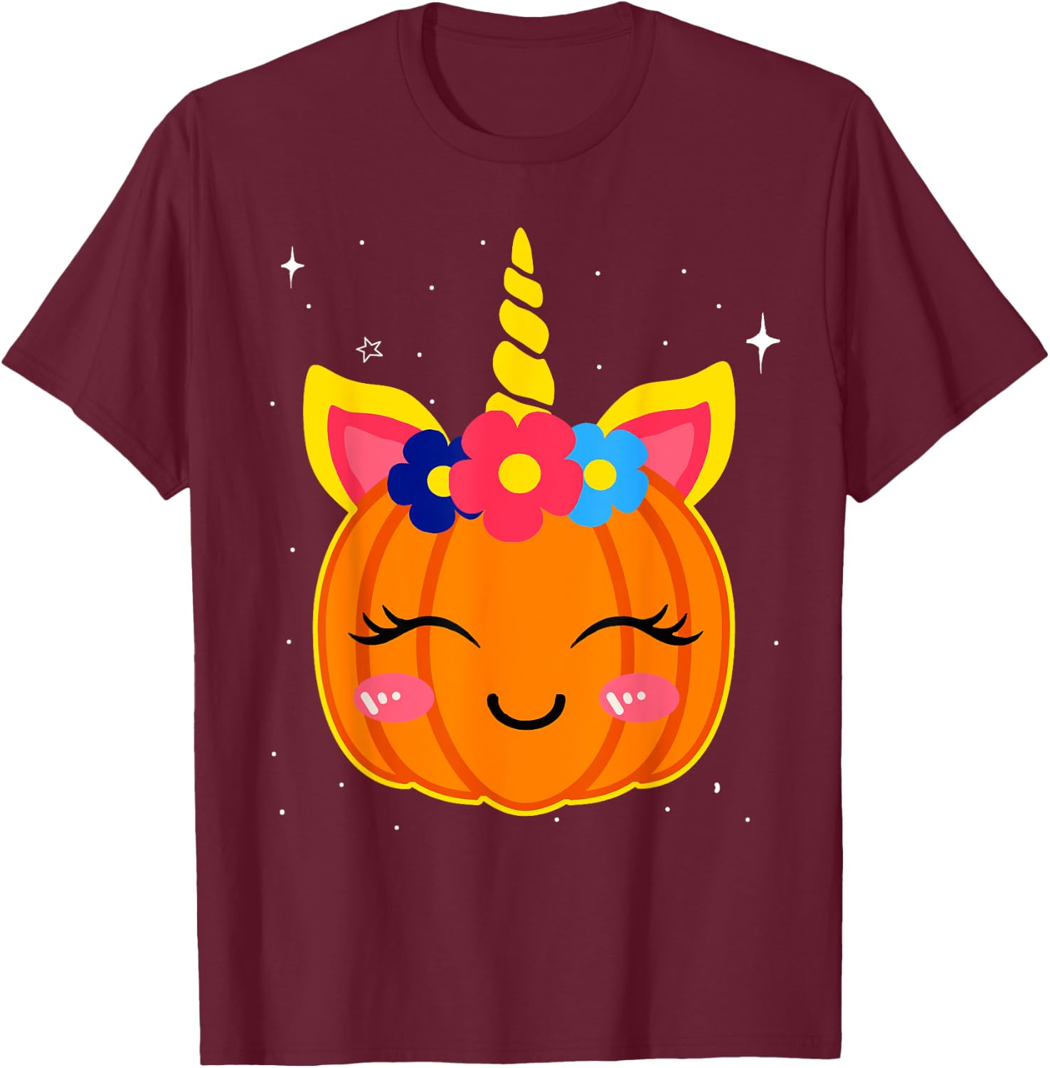 Girls Funny Halloween Costume Cute Unicorn Pumpkin Kids T-Shirt - T-Shirt | Maroon