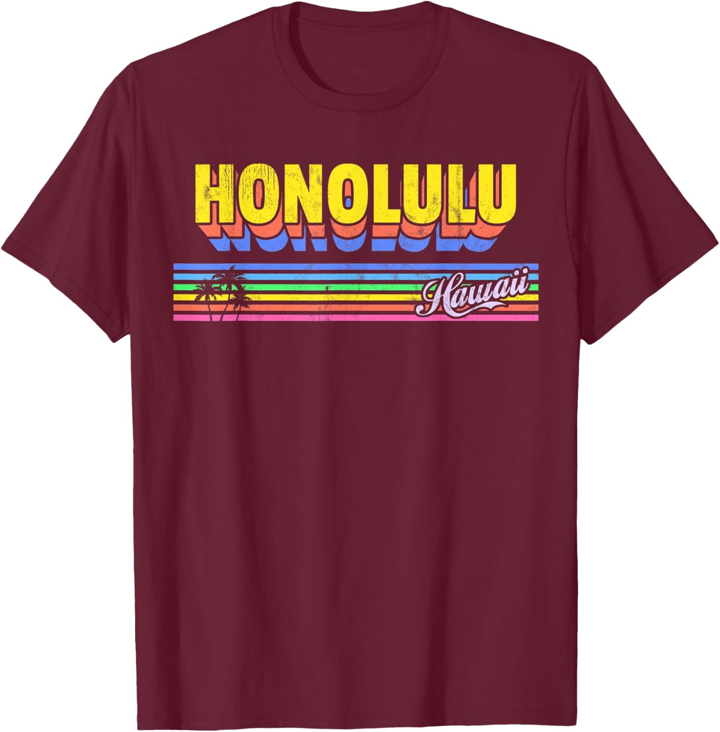 Honolulu Hawaii HI Vintage Retro Souvenir T-Shirt - T-Shirt | Maroon