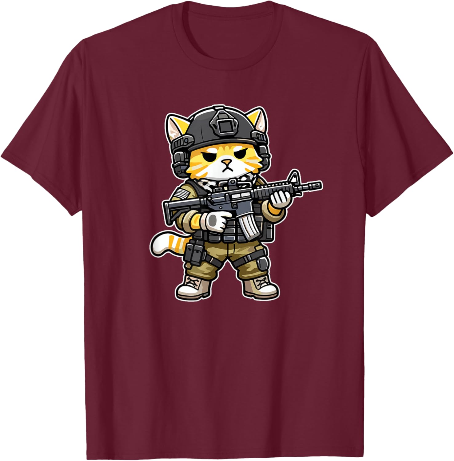 Tactical Tabby Cat Military Animal Veteran Men Women T-Shirt - T-Shirt | Maroon