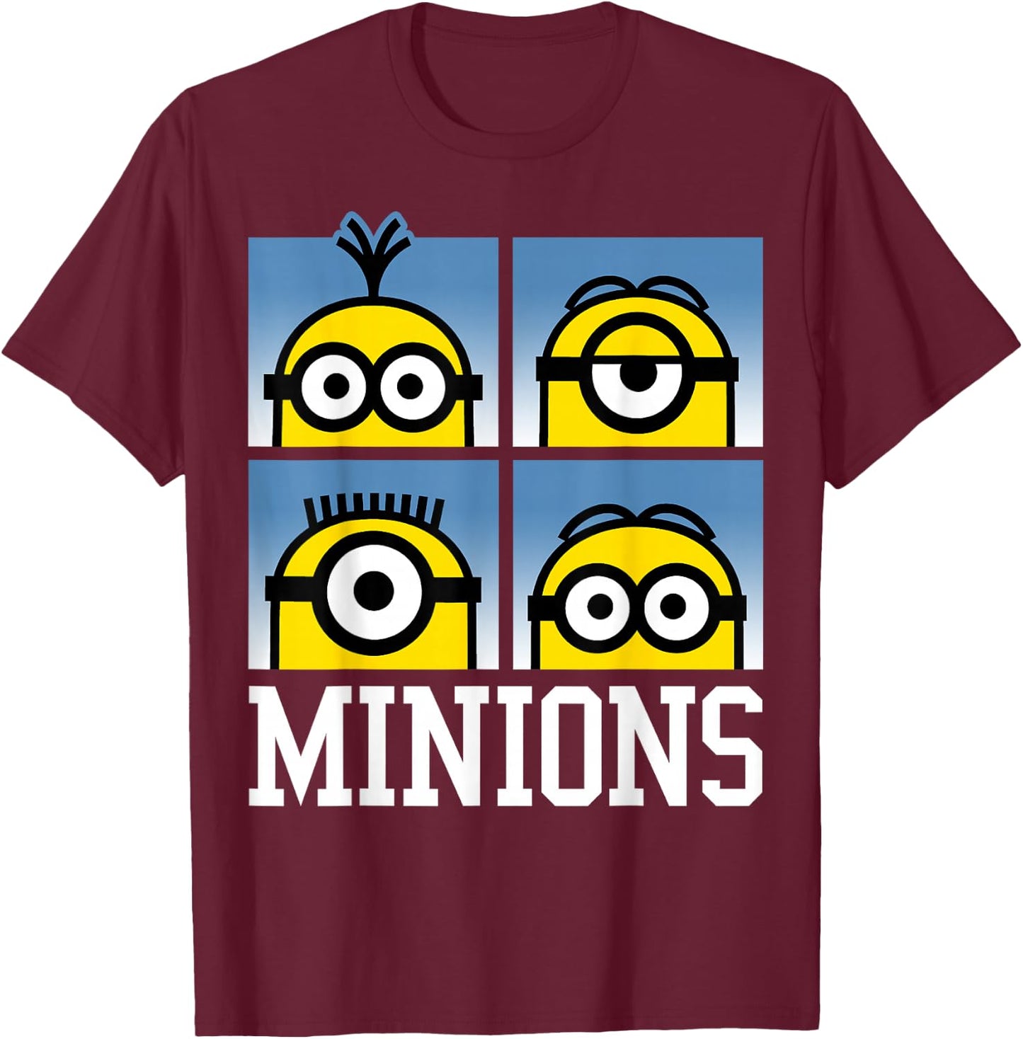 Despicable Me Minions Minions Bust Portrait Grid Logo Small T-Shirt - T-Shirt | Maroon