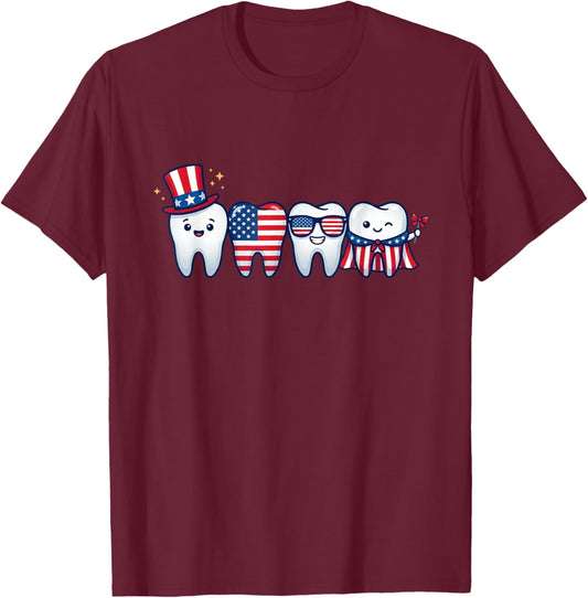 Patriotic Dental Tooth Squad Funny 4th of July Men T-Shirt - T-Shirt | Maroon
