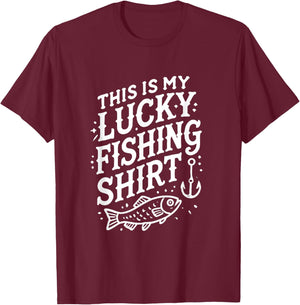 This Is My Lucky Fishing Gear - Funny Fisherman Artwork T-Shirt - T-Shirt | Maroon