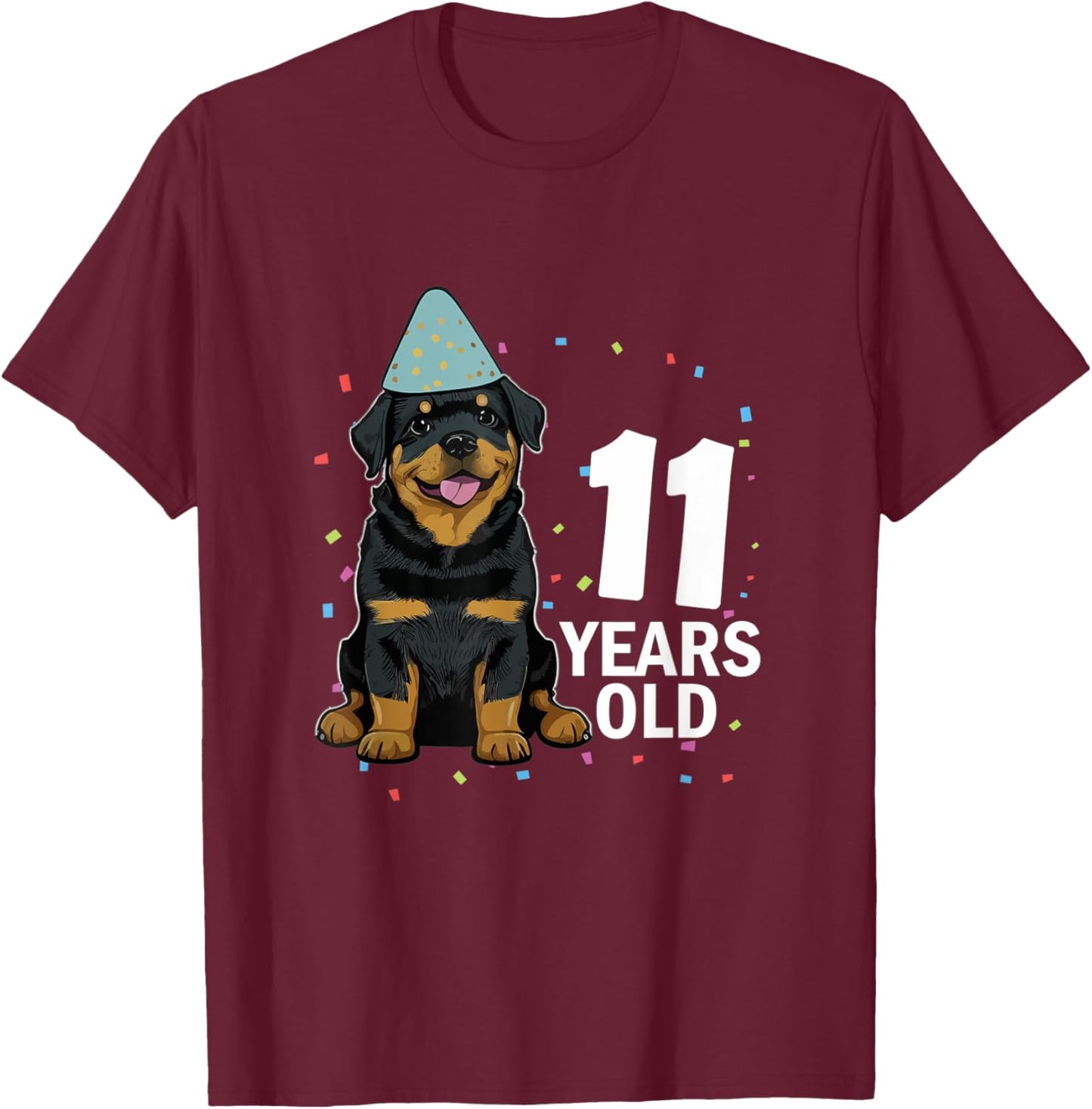 11 Years Old Birthday Rottweiler Dog Lover 11th Party Kid T-Shirt - T-Shirt | Maroon