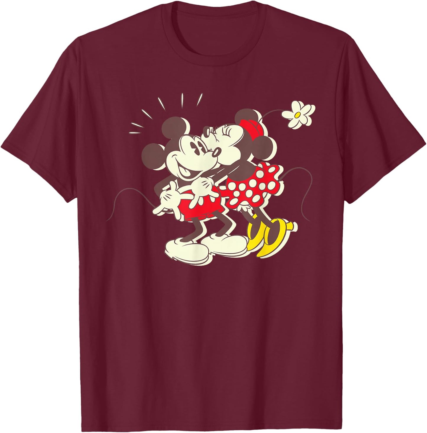 Disney Vintage Mickey and Minnie Mouse Kiss Small T-Shirt - T-Shirt | Maroon