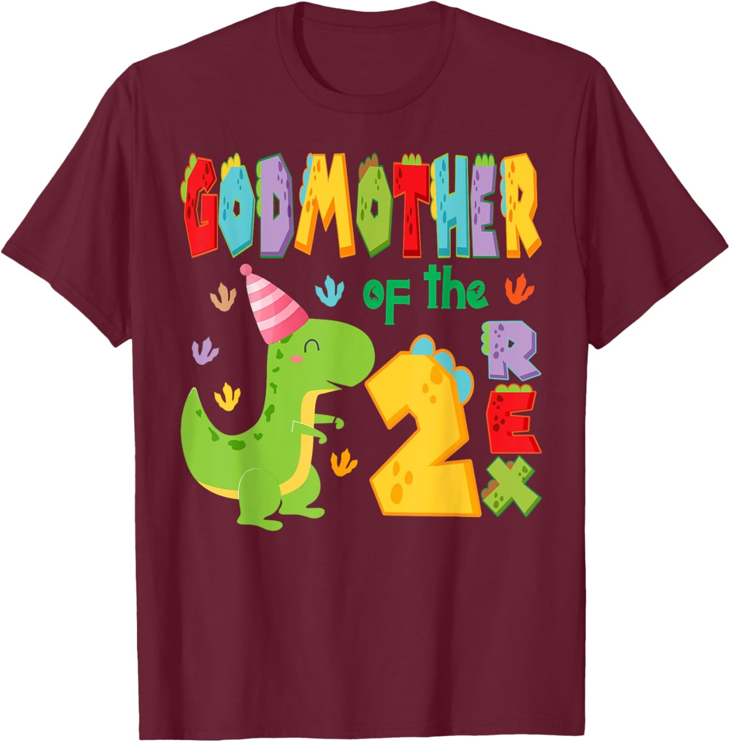 Godmother of The Two Rex 2Nd Birthday Boy Dinosaur T-Rex T-Shirt - T-Shirt | Maroon