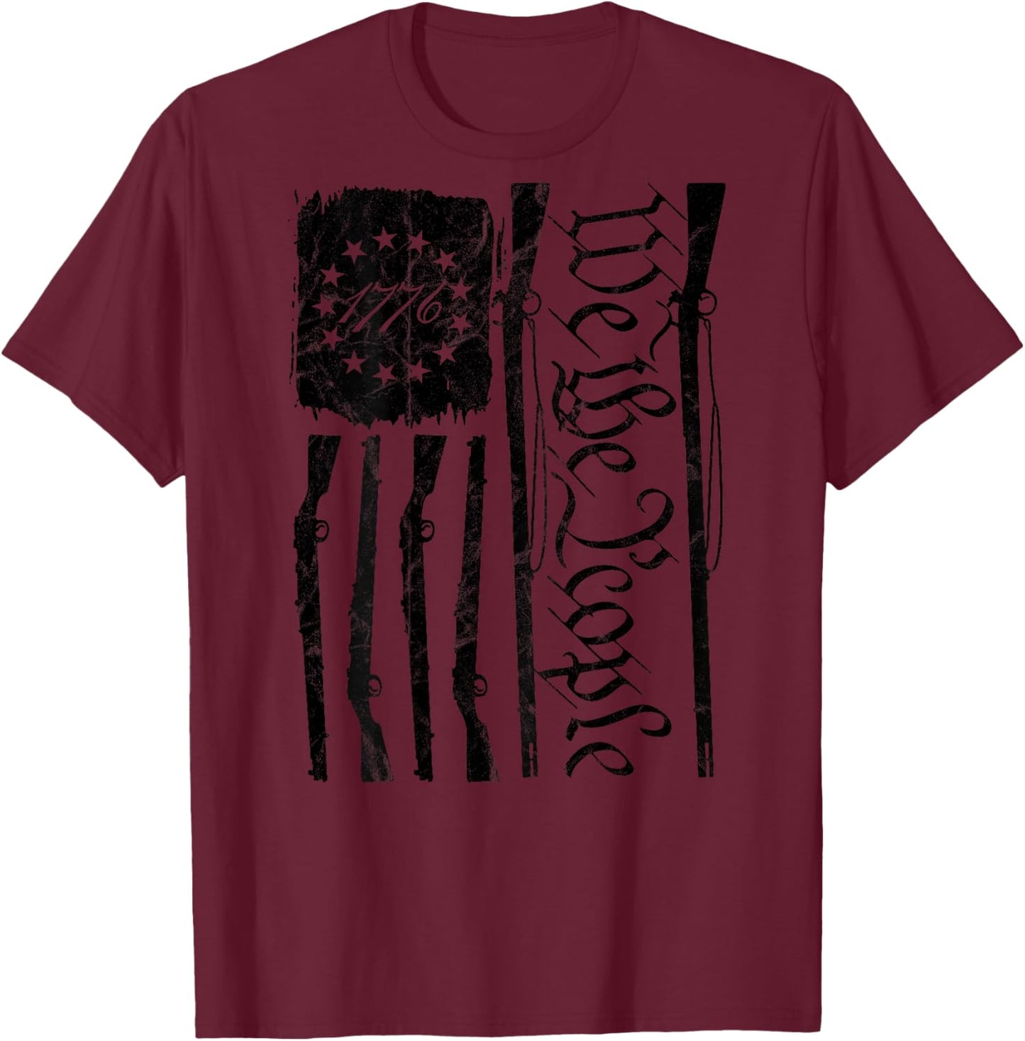 We The People Gun Rights American Flag 4th of July On Back T-Shirt - T-Shirt | Maroon