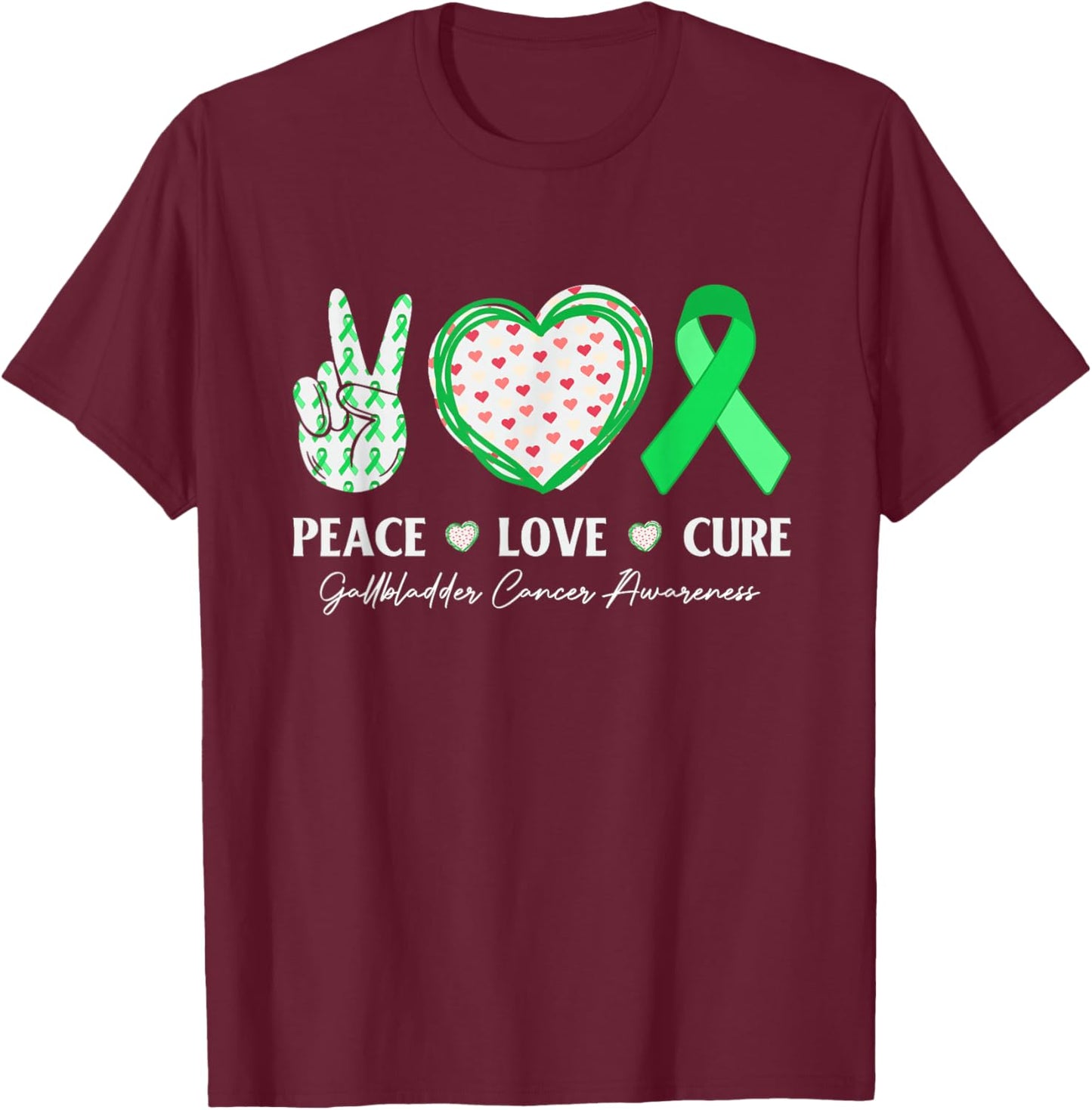Peace Love Cure Gallbladder Cancer Awareness Men T-Shirt - T-Shirt | Maroon