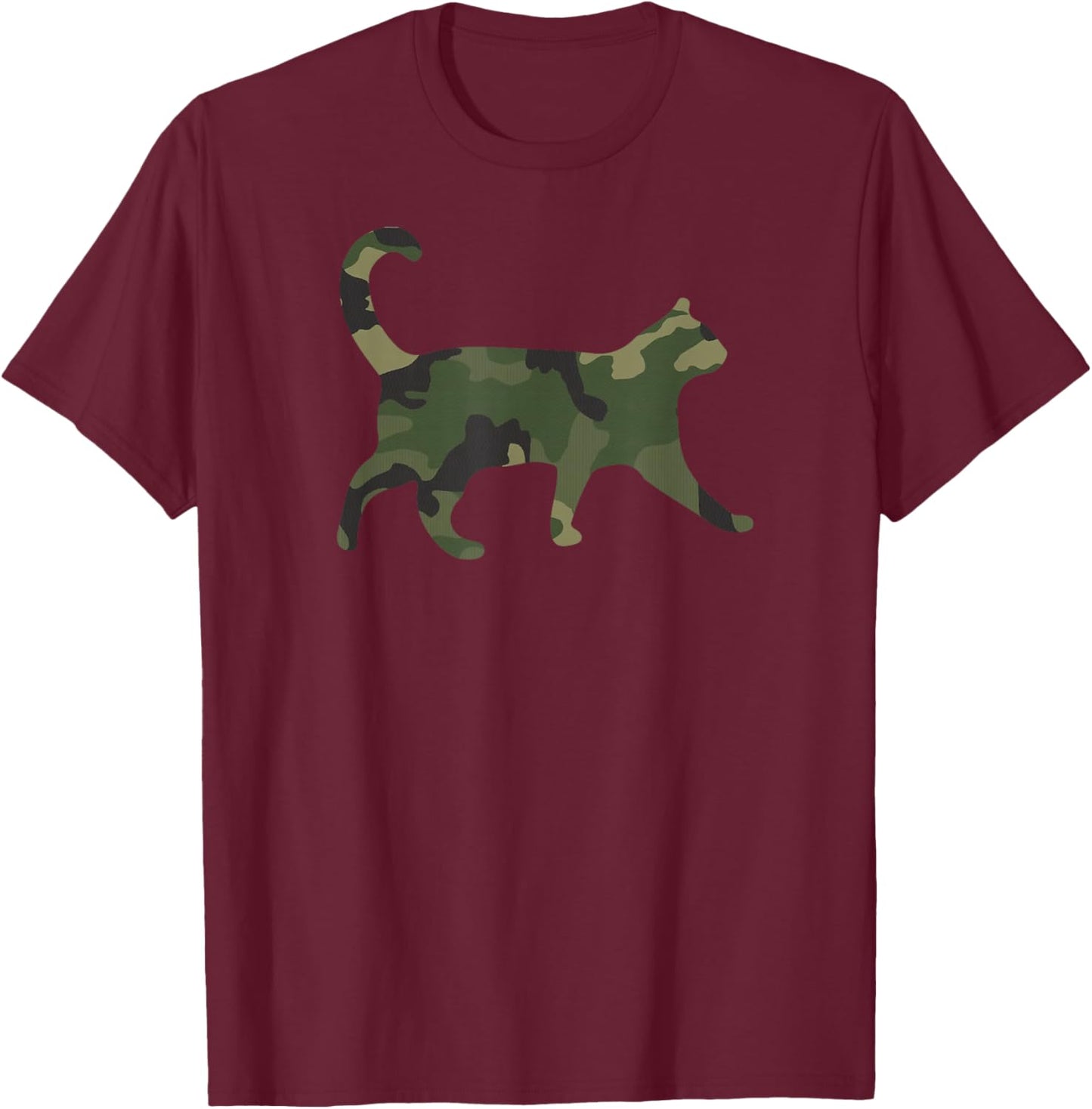 Camo Cat Funny Camouflage Pattern Army Military Colors Cat T-Shirt - T-Shirt | Maroon