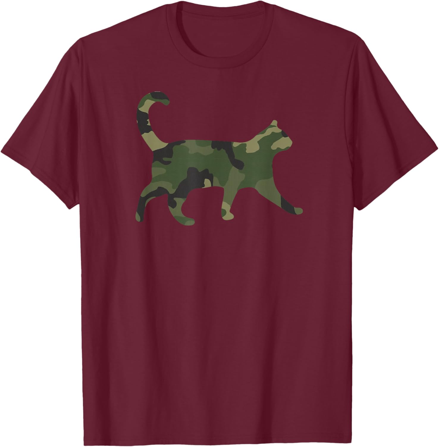Camo Cat Funny Camouflage Pattern Army Military Colors Cat T-Shirt - T-Shirt | Maroon