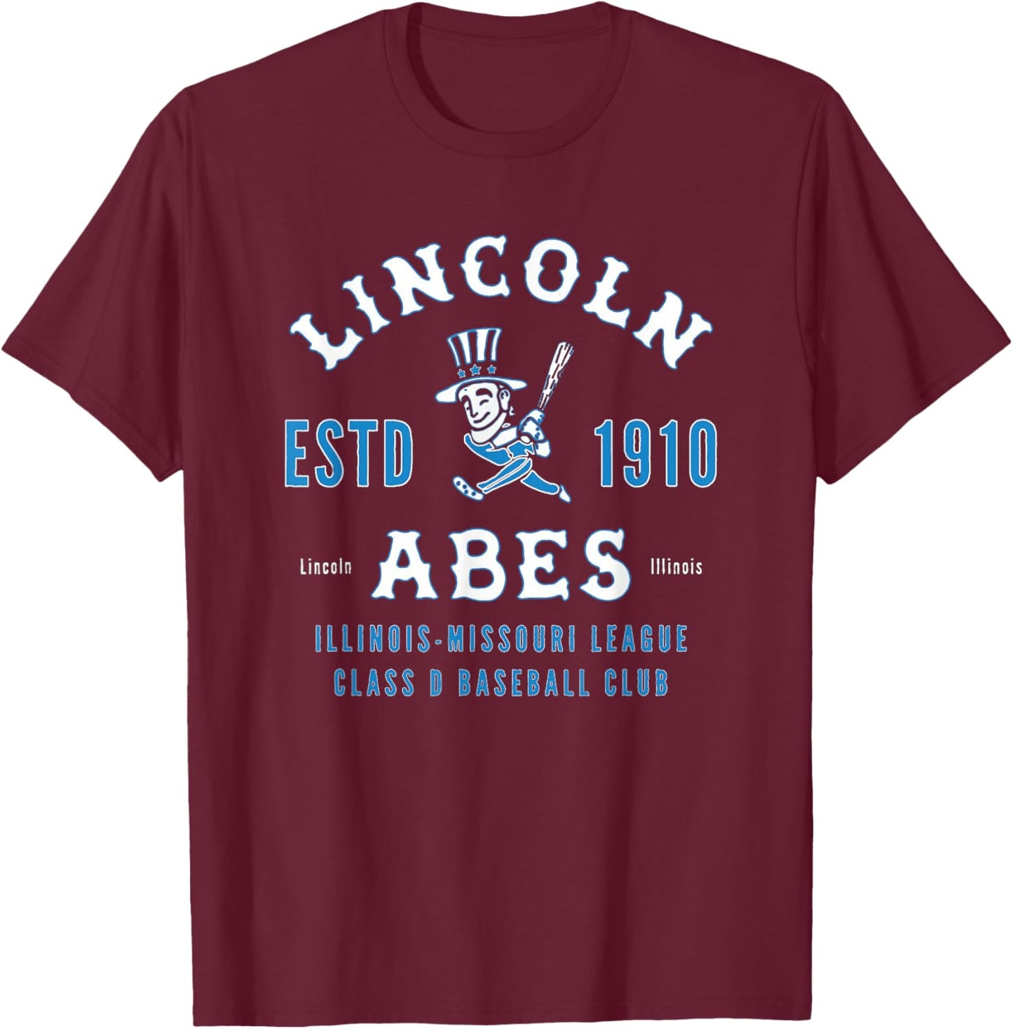Vintage Lincoln Illinois Abes Defunct Baseball Team T-Shirt - T-Shirt | Maroon
