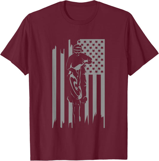 American Flag Motocross Apparel - Motocross Dirt Bike T-Shirt - T-Shirt | Maroon