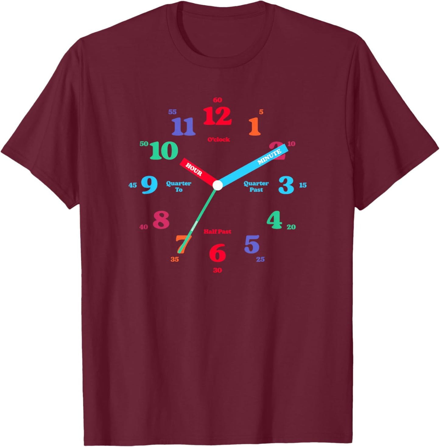 Time Teaching Clock Kids Young Child T-Shirt - T-Shirt | Maroon