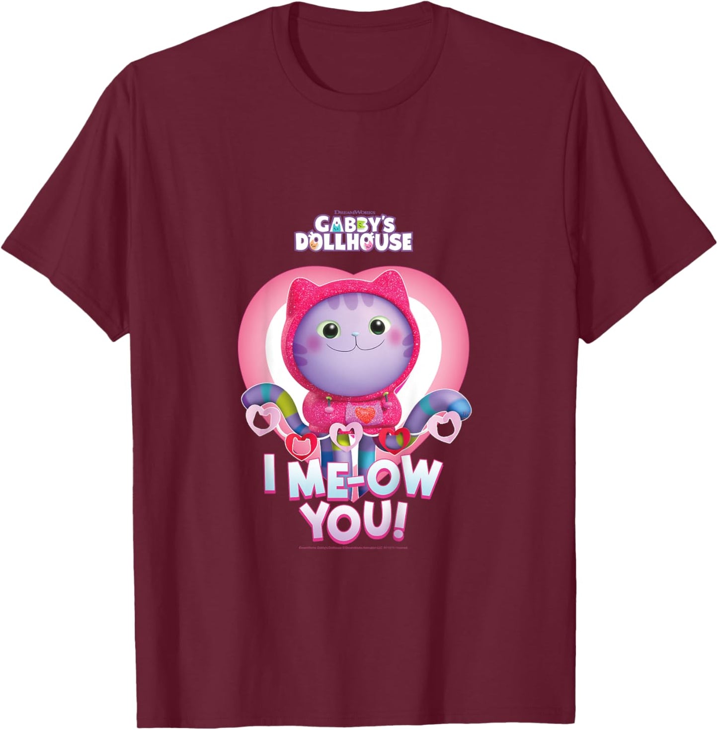 Kids DreamWorks Gabby's Dollhouse Valentine's I Me-Ow You! T-Shirt - T-Shirt | Maroon