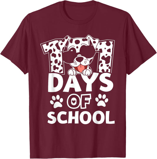 Happy 101 Days School Cute Dog 100 Days Smarter Student Kids T-Shirt - T-Shirt | Maroon