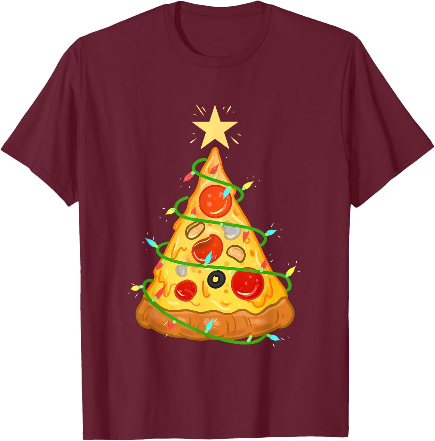 Pizza Christmas Tree Pizza Lover Gift T-Shirt - T-Shirt | Maroon