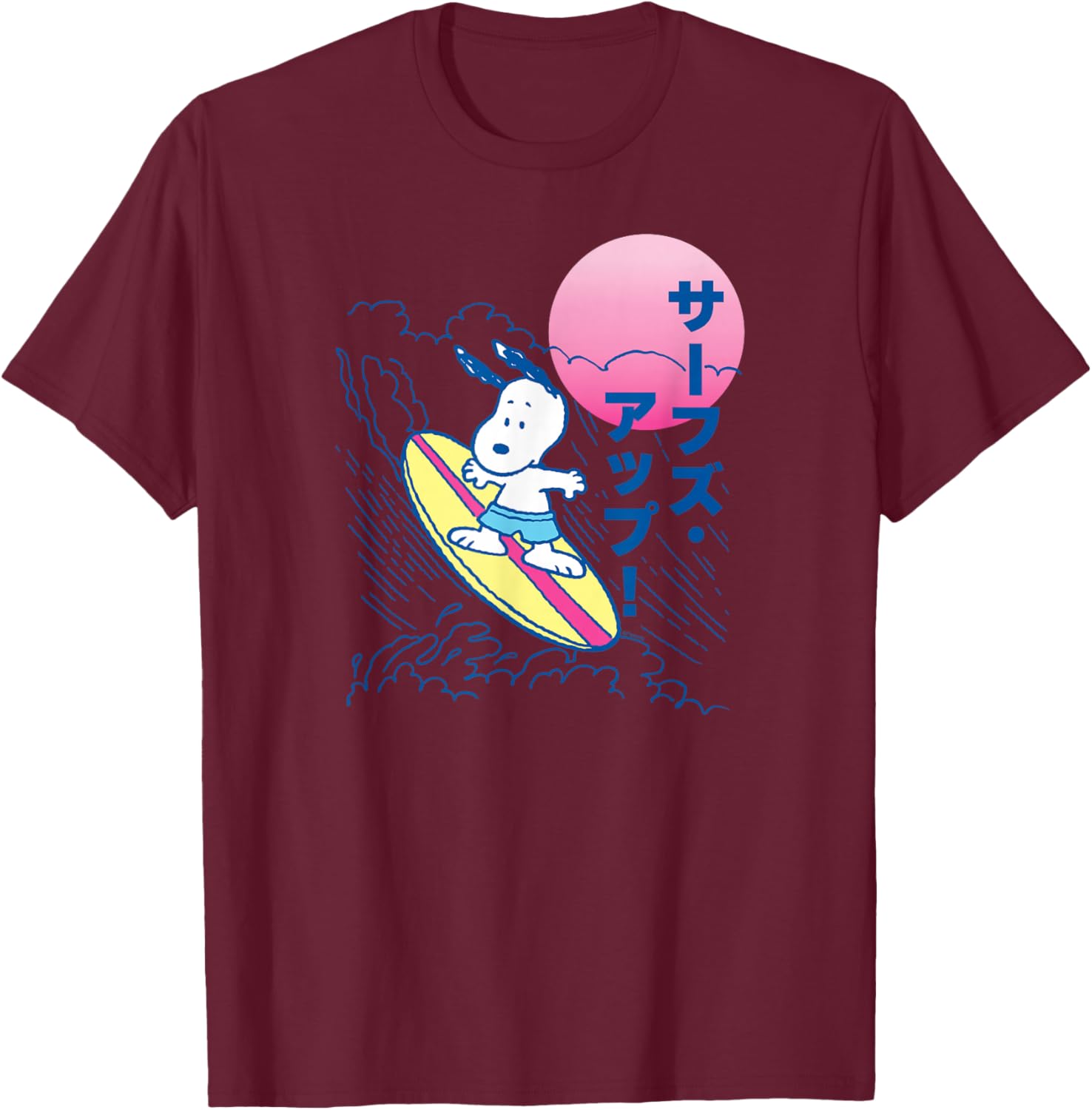 Peanuts - Snoopy Surf Kanji T-Shirt - T-Shirt | Maroon